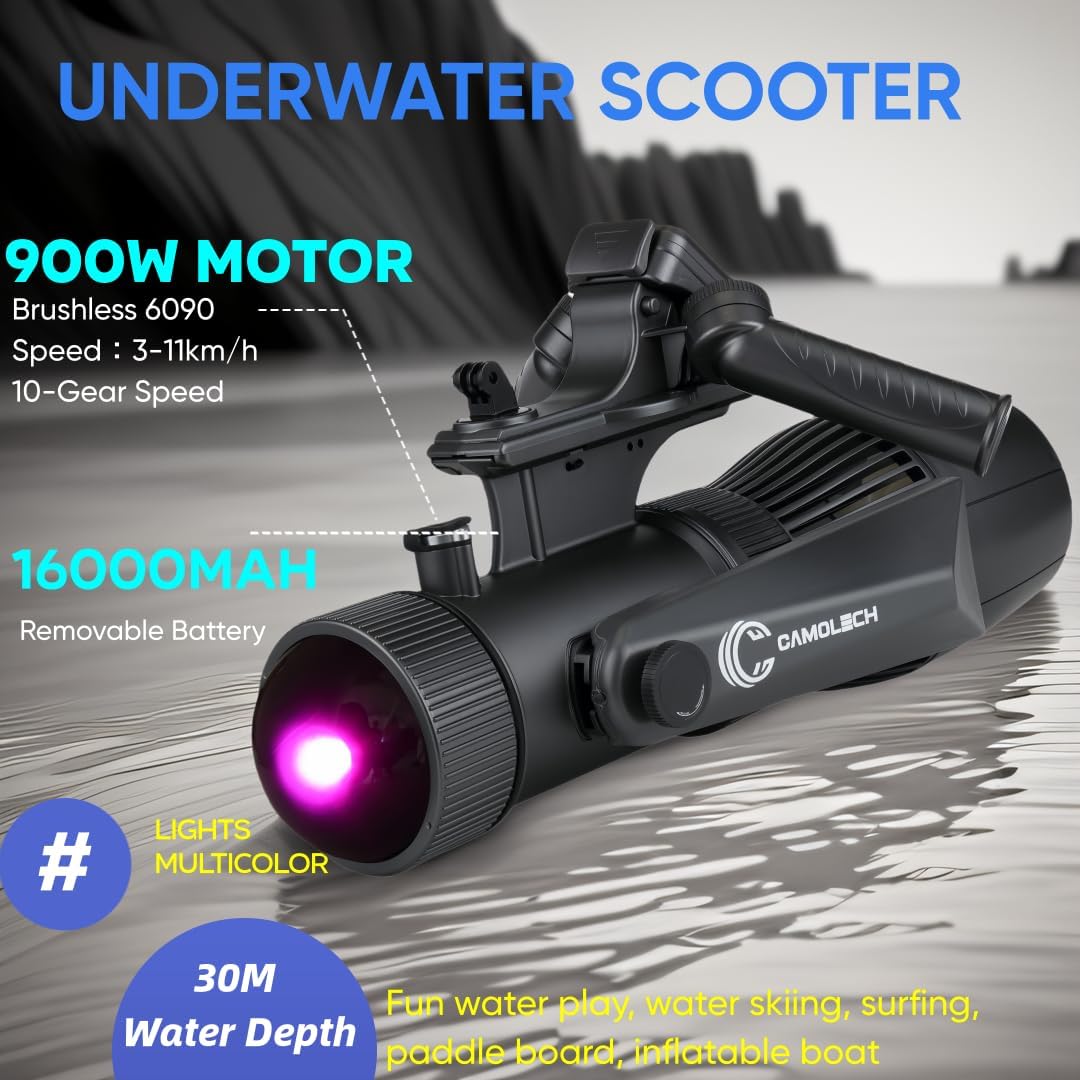 900W Underwater Scooter with 16AH Removable Battery, 2.8m/s High Speed Electric Fin Suit for SUP, Surfboard, Kayak