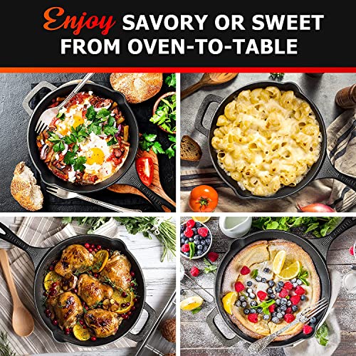 Mueller Pre-Seasoned Heavy-Duty Healthy Cast Iron Skillet 10-Inch, Cast Iron Pan, Dual Handles & Dual Pouring Lips, Safe Across All Cooktops, Oven, Bbq, Or Campfire #TOP6