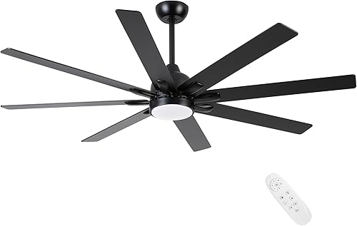 Miniatura 1 de 62 inch Ceiling Fan With Lights and Remote, Large Black Ceiling Fans Quiet Reversible Noiseless DC Motor 8 Wood Blades Modern Ceiling Fans for