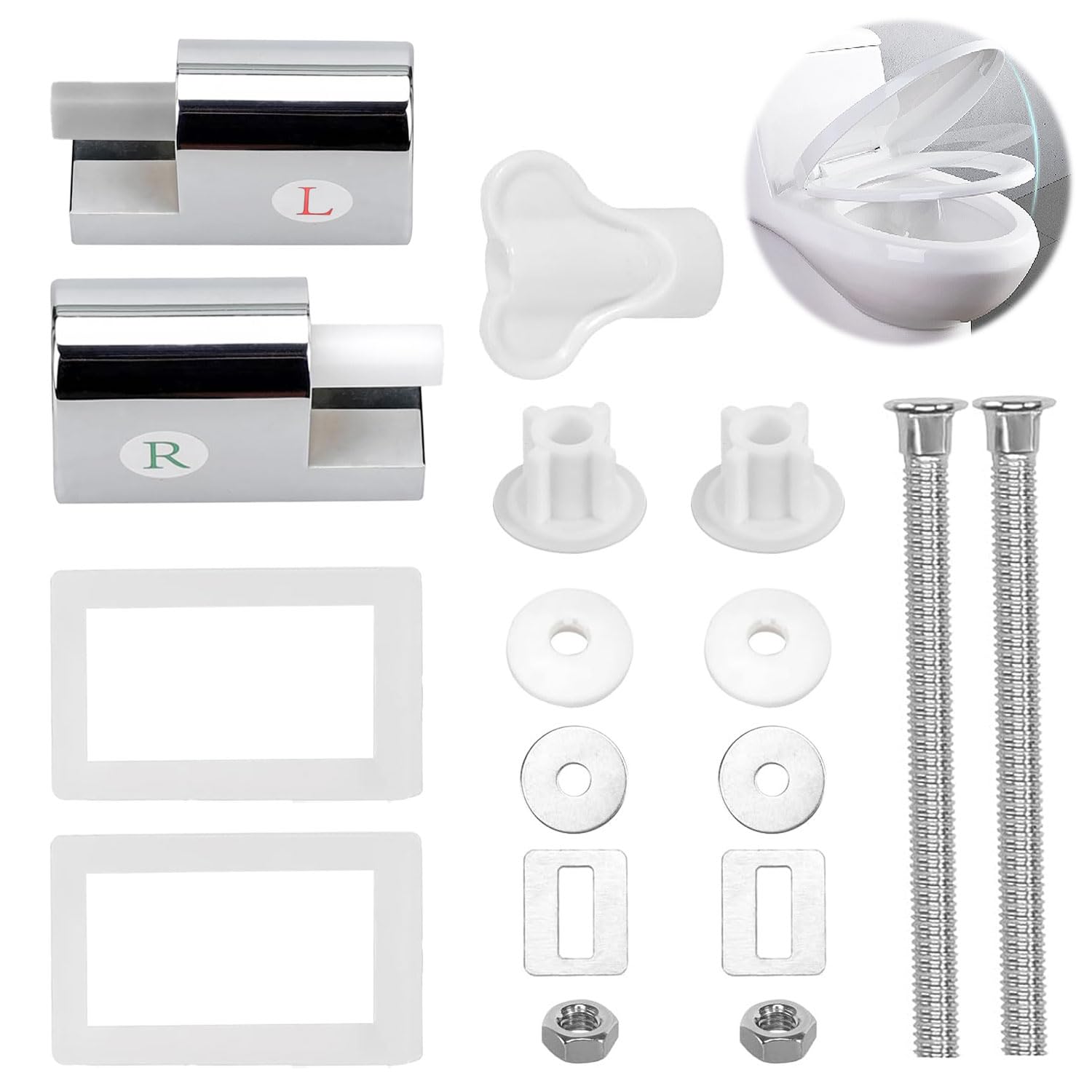 Kit Fixation Abattant WC - 2 Charnières + Vis - Acier Inoxydable - Compatible Most Toilettes