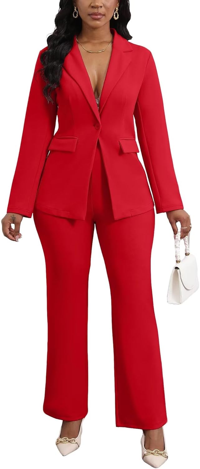 Womens 2 Piece Pant Suits Dressy Blazer Jacket Flare Pants Set Casual Business Suiting Formal Work Office Outfits