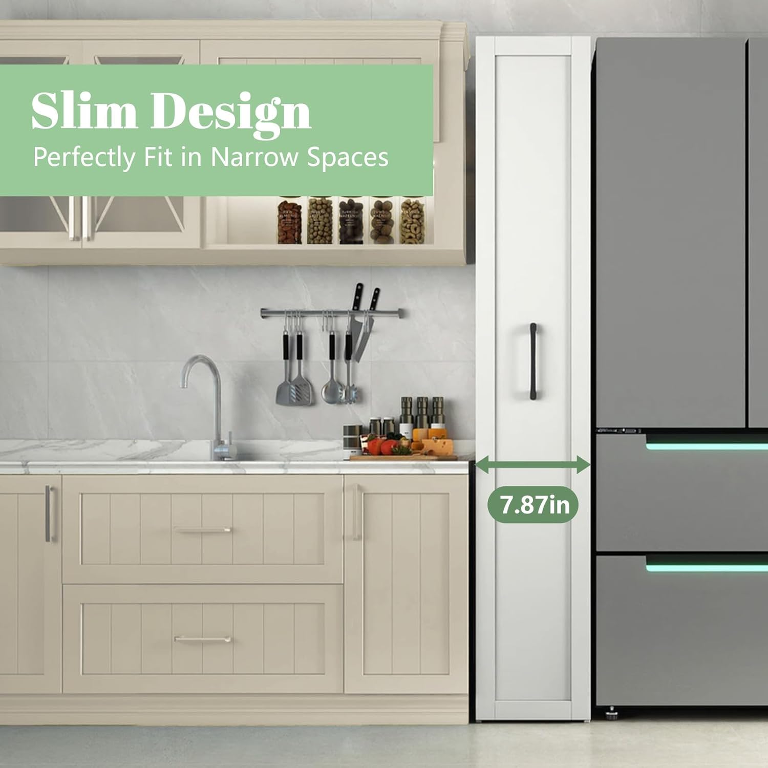 6-Tier Slim Rolling Cart - White Wooden Spice Rack on Wheels - Mobile Storage Shelving Unit for Kitchen, Bathroom & Laundry - Narrow Pull-Out Pantry Organizer for Small Spaces & Next to Fridge