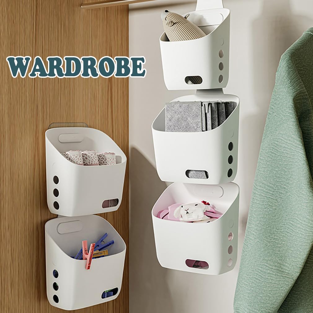 2 Pcs Plastic Hanging Basket Kitchen Storage organizer, Basket with Detachable hook, hanging baskets for organizing,Hang it behind a door or on a railing, Over the Cabinet Door