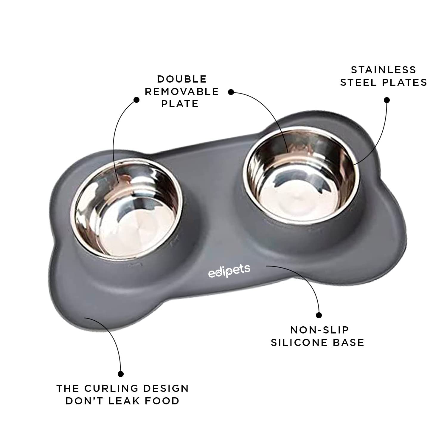 Edipets, Dog Bowls, Cat Dog Feeder, Double Stainless Steel Removable Bowl, Non-Slip Silicone Mat, Non-Skid - Image 2