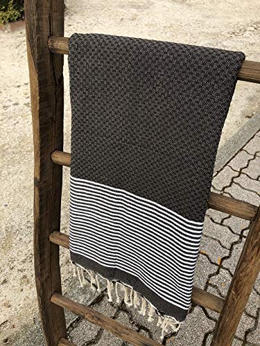 Fouta Tunisienne - Serviette de Plage - 100x200cm Nid d'abeille Rayures Fines Chocolat - 100% Coton