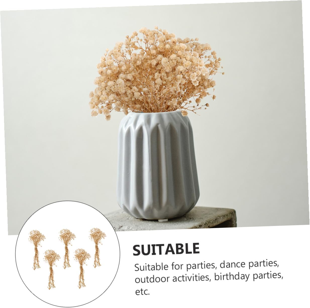 5Pcs Dried Gypsophila Flower Bouquets Natural Babysbreath Decorations for Home Living Wedding Scene Layout Prop Lightweight Portable Floral Arrangement