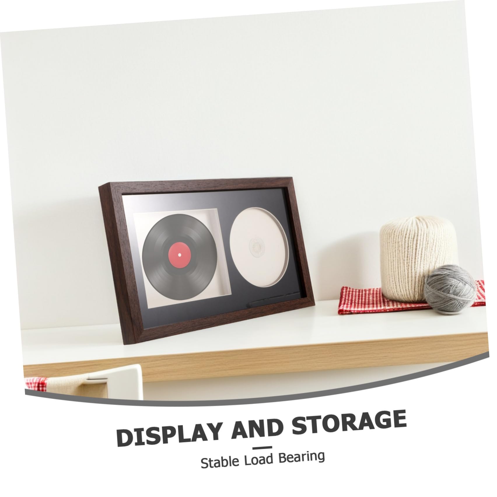 VILLCASE Cornice Espositore per Dischi in Vinile e CD Design 3d Cavo in Legno e Plastica, Supporto per Scaffale o Soggiorno, Protezione e Esposizione Completa per Album Musicali