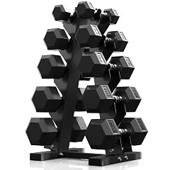 PAPABABE Hex Dumbbell Sets with Rack 60-550lb Rubber Coated Dumbbell Weight Set and Storage Rack Multiple Options Hand