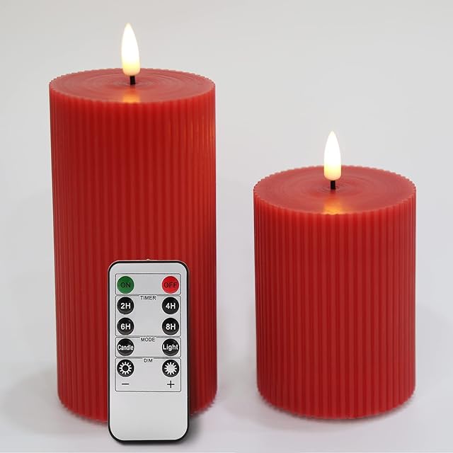 Eywamage Red Flameless Pillar Candles with Remote, Flickering Real Wax LED Battery Christmas Candles Φ 3" H 4" 6"