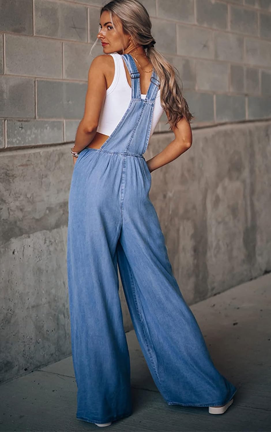 loveimgs Women's Casual Ripped Adjustable Denim Overalls Baggy Wide Leg Bib Pants Palazzo Jumpsuit