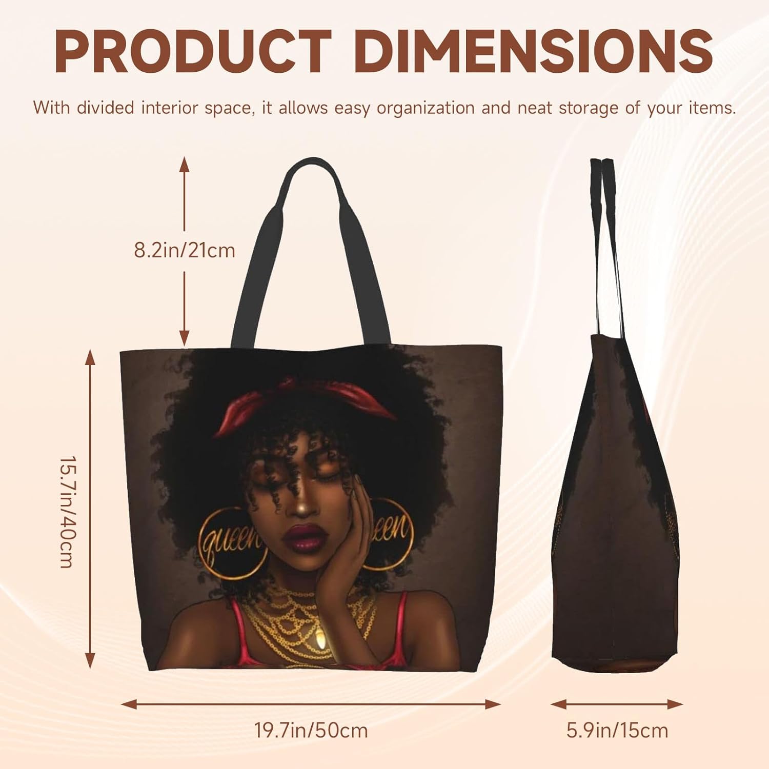 Tote Bag for Women, African American Tote Bags for Women, Lightweight Shoulder Bag Handbag for Travel, Work, Gym - Image 3