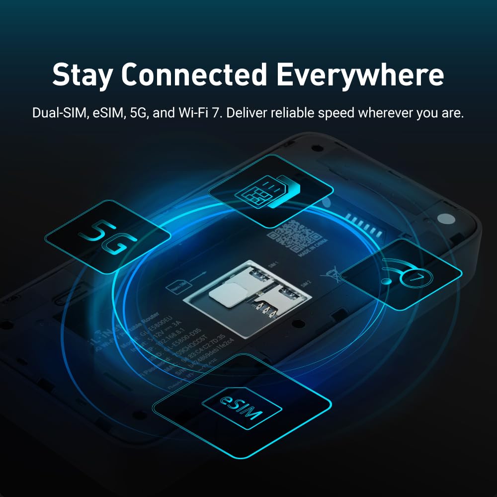 MUDI 7 (GL-E5800) 5G NR Tri-Band Wi-Fi 7 Travel Router