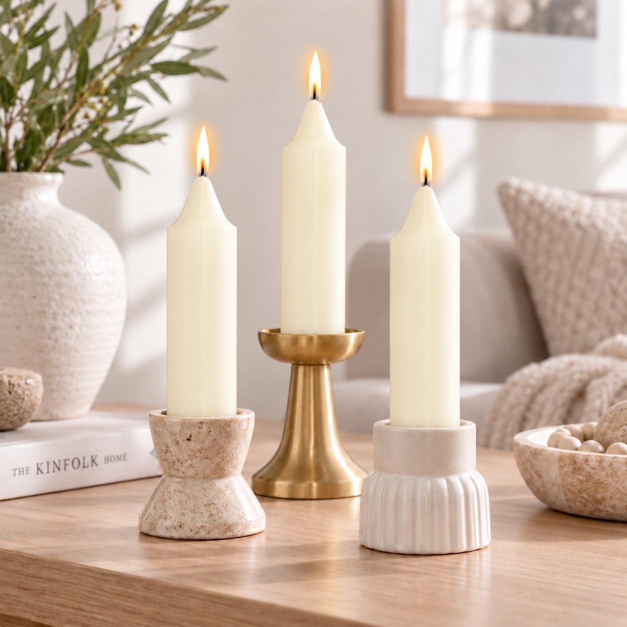 NJAO HOO Ivory Short Taper Candle 5 Inch Candlesticks Unscented Dripless Tapered Candle Set for Home Decor Wedding Party Dinner Candles, 4 Pack