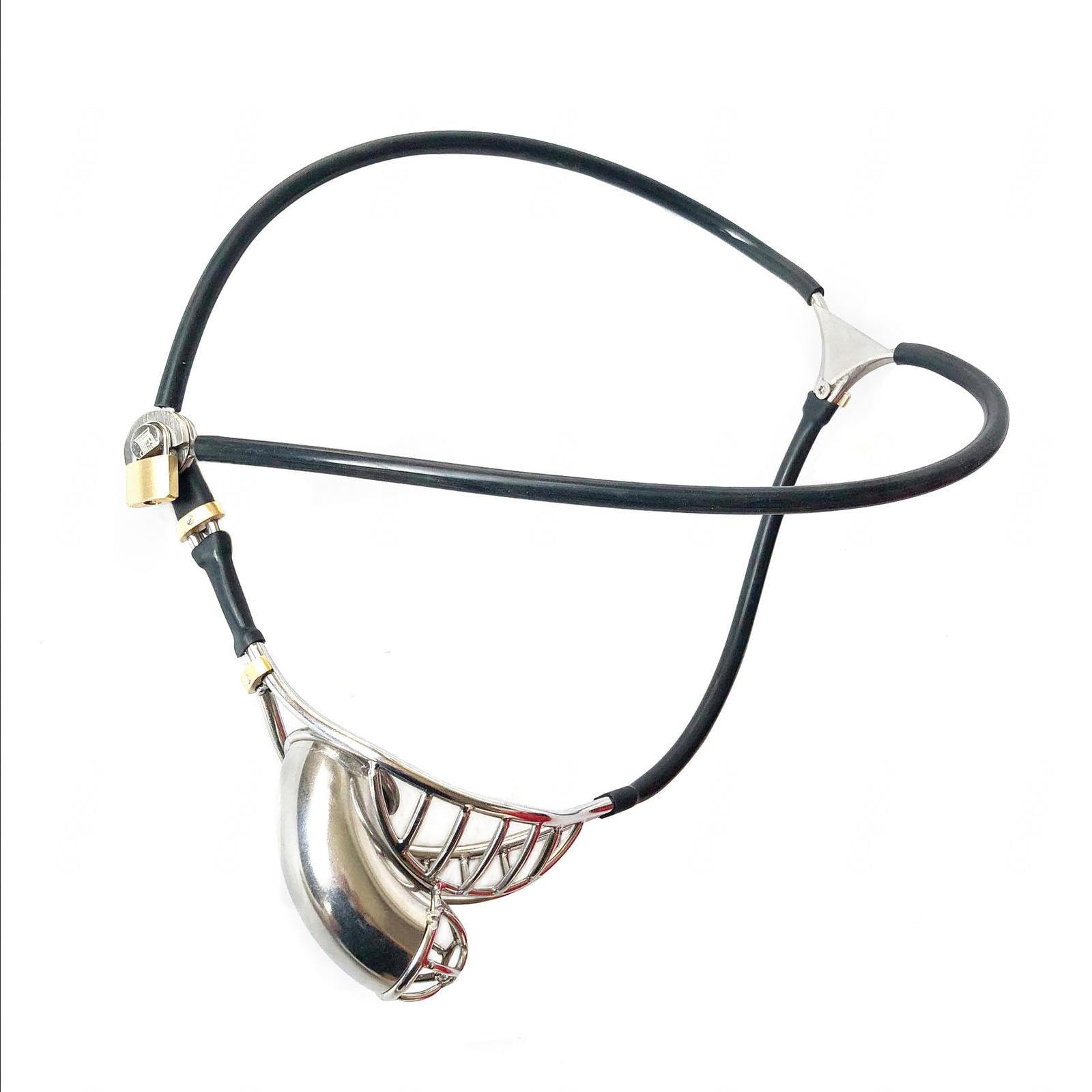 Chastity Belt Men Metal Ceinture De Chasteté Homme Acier Cage À Pénis Serrure Métal Plate Urètre Pink Male Sissy Ceintures Inversée Black 90-110cm