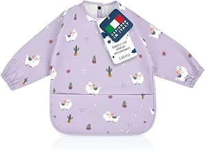 KIKIDO Long Sleeve Weaning Bib - Waterproof Apron with Food Catcher Pocket - Premium Materials, Easy to Clean & Machine Washable