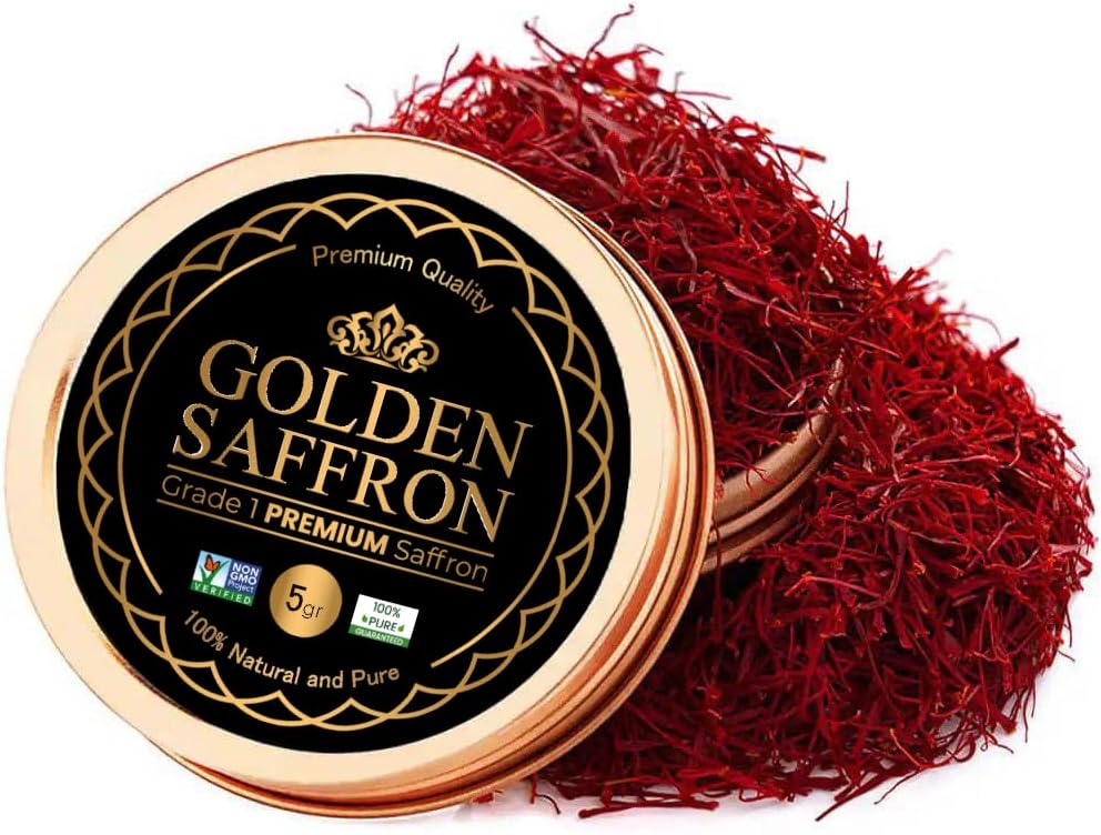 Finest Pure Premium All Red Saffron Threads, Grade A+ Super Negin, Non-GMO Verified. For Tea, Paella, Rice, Desserts, Golden Milk and Risotto (5 Grams)