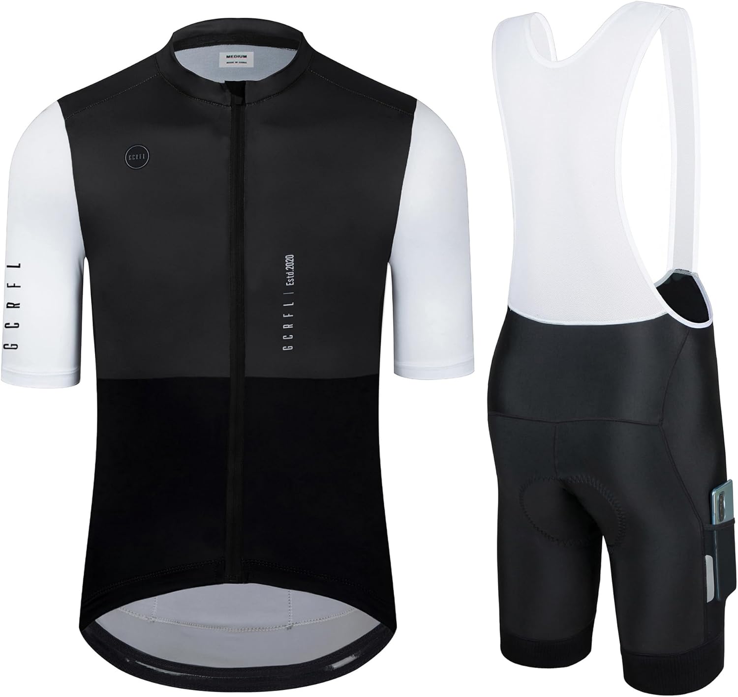 Men's Cycling Jersey Set Cycling Kit Bicycle Jersey Rear Zipper Pocket Bike Bib Shorts with Pockets Race Fit High Density Pad