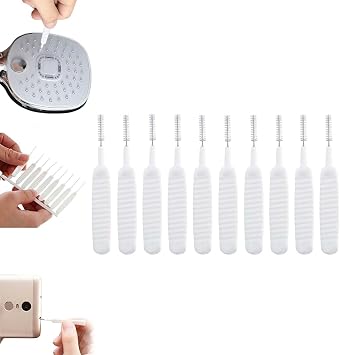 Shower Head Cleaning Brush, 10 Pack, White, Nylon & Plastic Bristles, Medium Firmness, Cleans Shower, Sink & Small Holes
