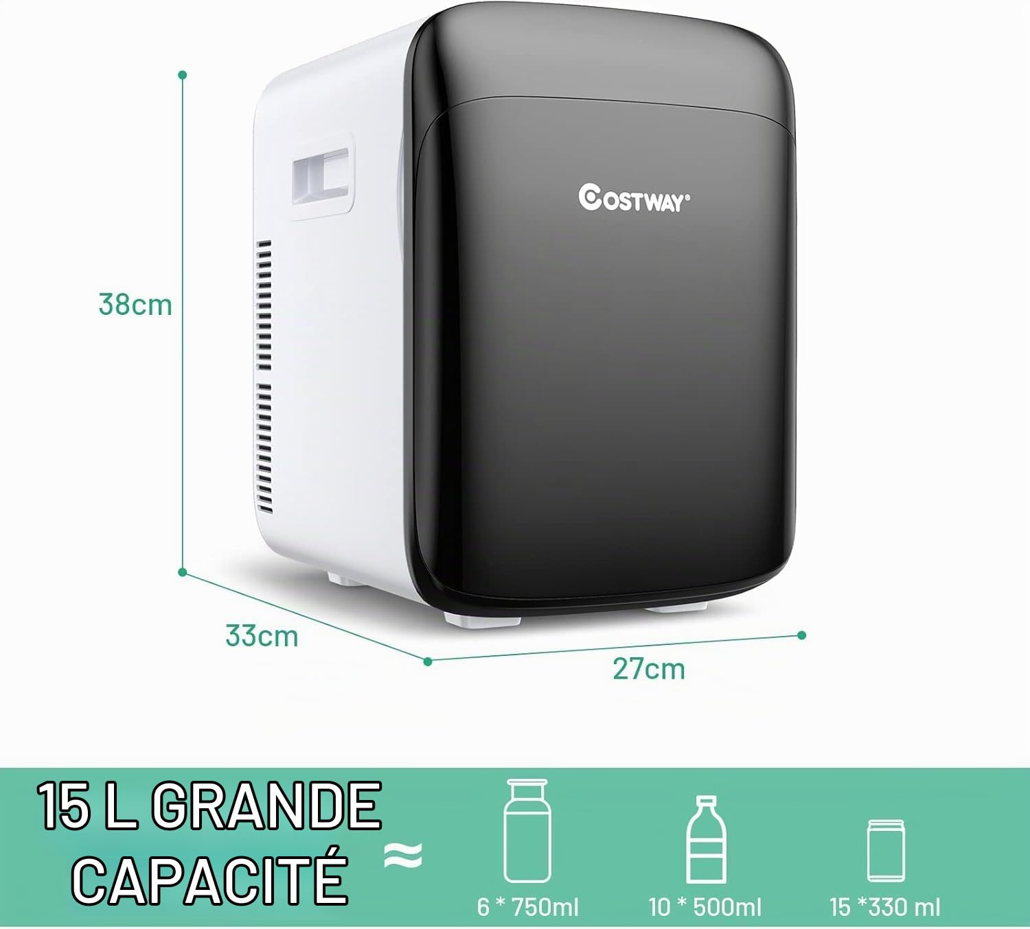 FANTASK Mini réfrigérateur 2 en 1, 15 l, petit réfrigérateur avec fonction refroidissement et chauffage