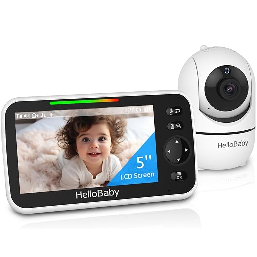 HelloBaby No WiFi Baby Monitor 5" Screen 30-Hour Battery Pan-Tilt-Zoom Video Upgrade with Camera and Audio, Night Vision, VOX, 2-Way Talk, 8 Lullabies and 1000ft Range, HB6550