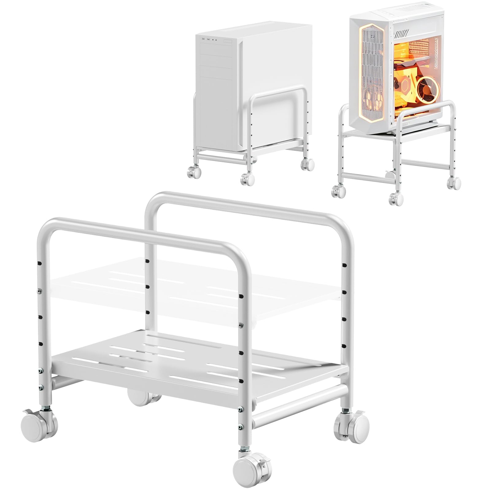 PUTORSEN Supporto a torre per computer sotto la scrivania, supporto per CPU con ruote di bloccaggio a 360°, supporto regolabile in altezza per la maggior parte delle torri medie, carico massimo 29,9