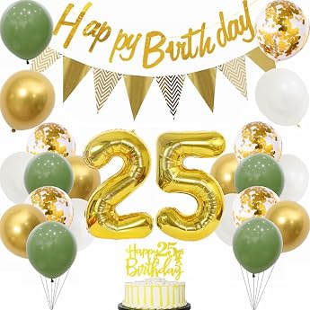 25th Birthday Decoration Women Men 25th Birthday Party Decoration 25th Cake Decoration Sage Green White Gold Party Balloons