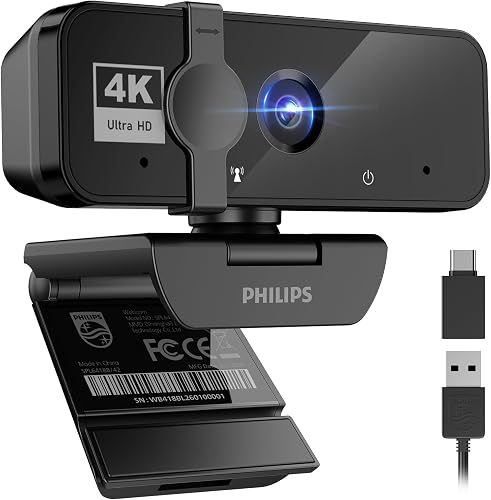 PHILIPS 4K Webcam for PC with Microphone, Computer Camera for Meetings | Plug &