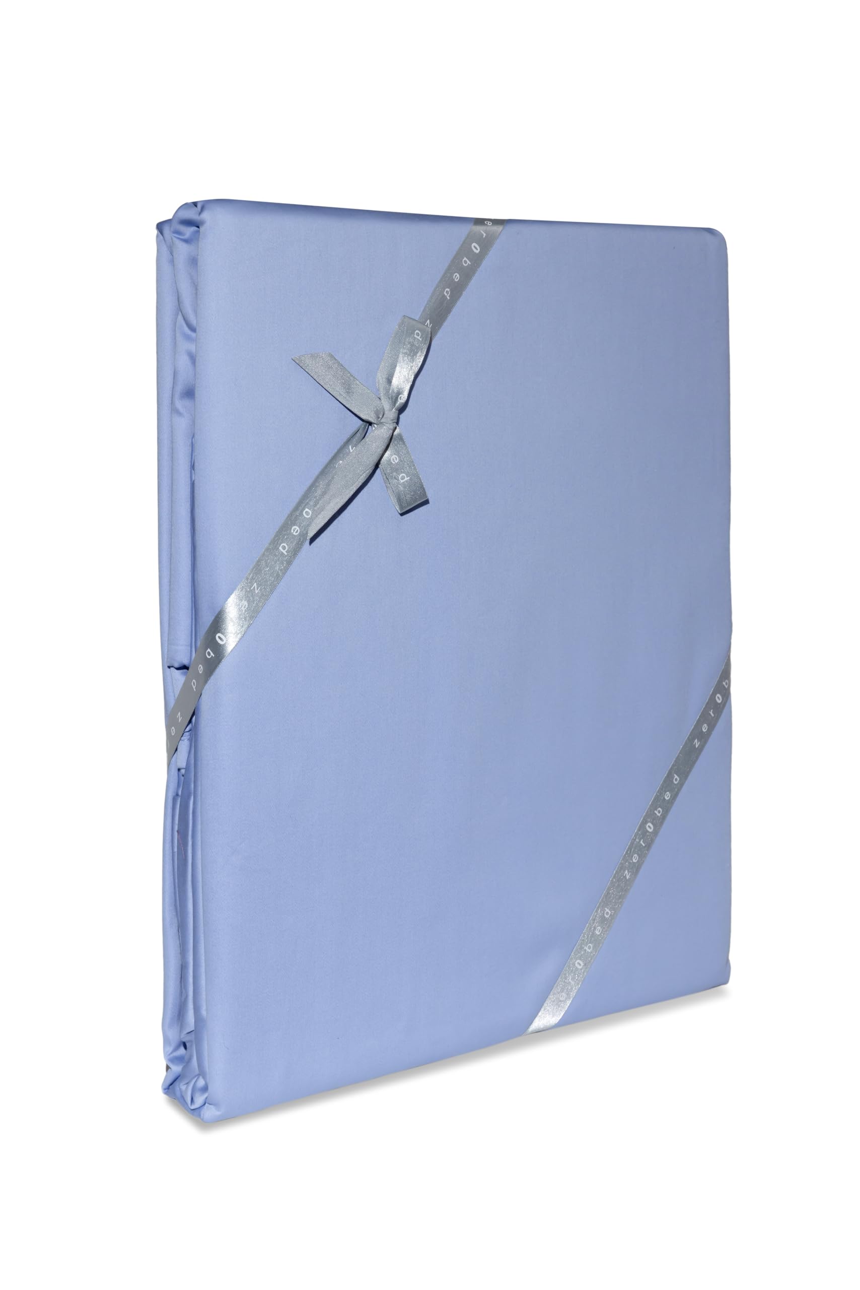 zer0bed, Juego de sábanas de Matrimonio de Raso de algodón Liso, Azul Cielo, 100% satén de algodón, sábana encimera, sábana Bajera Ajustable, par de Fundas de Almohada con 4 Volantes