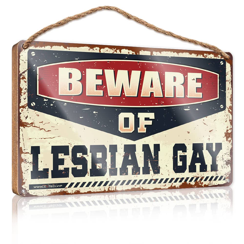 DTHA Fall Front Door Decor Beware Of Lesbian Gay Wooden Sign Front Sign No Solociting Signs(15X28CM)