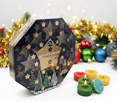 Luxury Advent Calendar 2025 with 24- Scented Tealights and Star-Shaped Windows, Suitable for Women, Ladies, Adults.