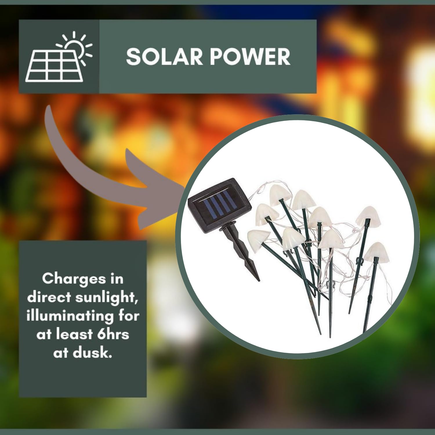 Garden Mile 10pc Solar String Lights Outdoor Garden Mushroom Lighting for Garden String Fairy Lights Warm White LED Fall Outdoor Decor Lighting for Outdoors - Image 4