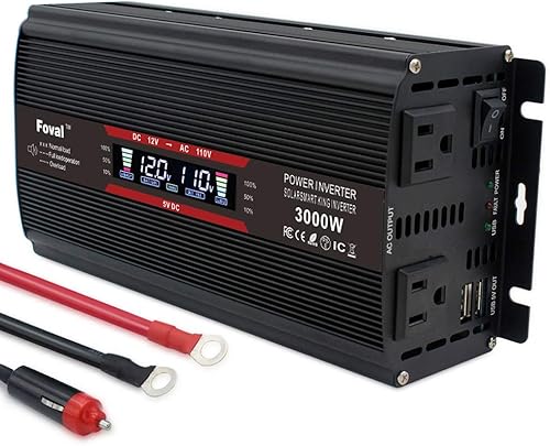 Yinleader Inversor de corriente de 1500 W3000 W (pico) CC de 12 V a 110 V CA con pantalla LCD inteligente, tomas de corriente alterna, cargador USB