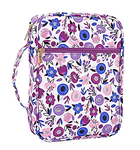 Bible Cover, Christ Garden Canvas Bible Case with Floral Pattern for Women Girls 7.5x10x2.5 in, Fits Bibles Up to 6.4X 9.2x2 in