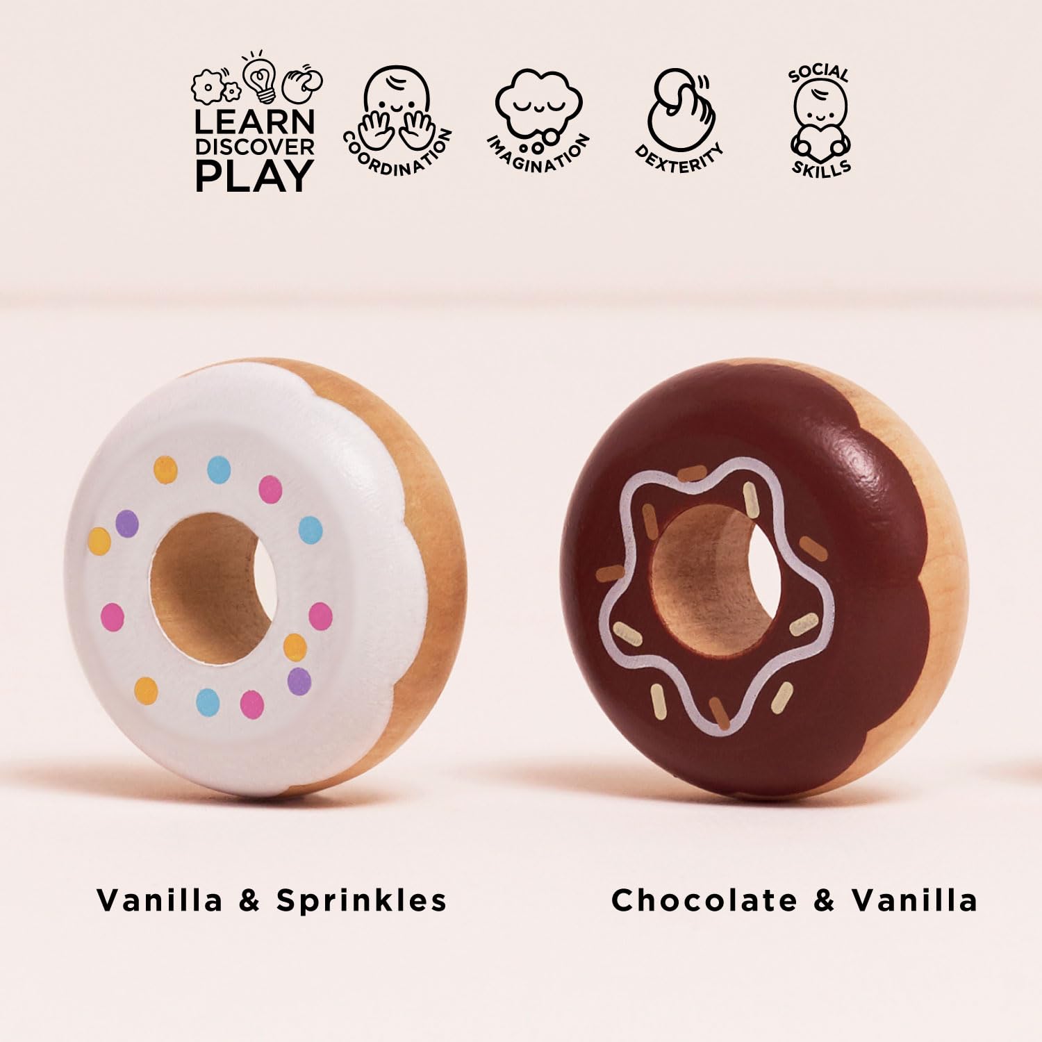 Le Toy Van - Educational Wooden Honeybake Pretend Play Doughnuts Set Toy Cakes | Gorgeous Pretend Play Food | Birthday Cake Or Afternoon Tea Role Play Toy | Great As A Gift