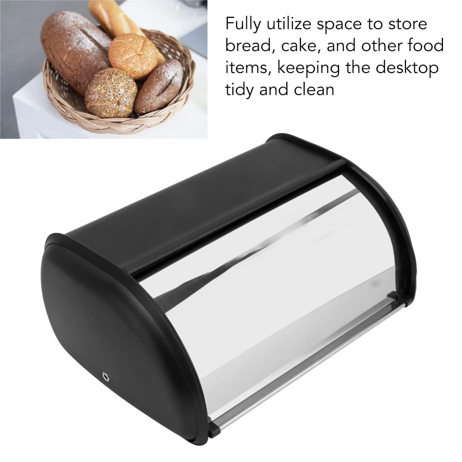 Brotkasten Brotbox Brotaufbewahrung Brotkasten Aus Metall Mit Großer Kapazität Und Rolltop-Deckel, Multifunktional, Hochglanzpoliert, Vorratsbehälter Brotkästen Brotaufbewahrungsbox Brotkiste(Black)