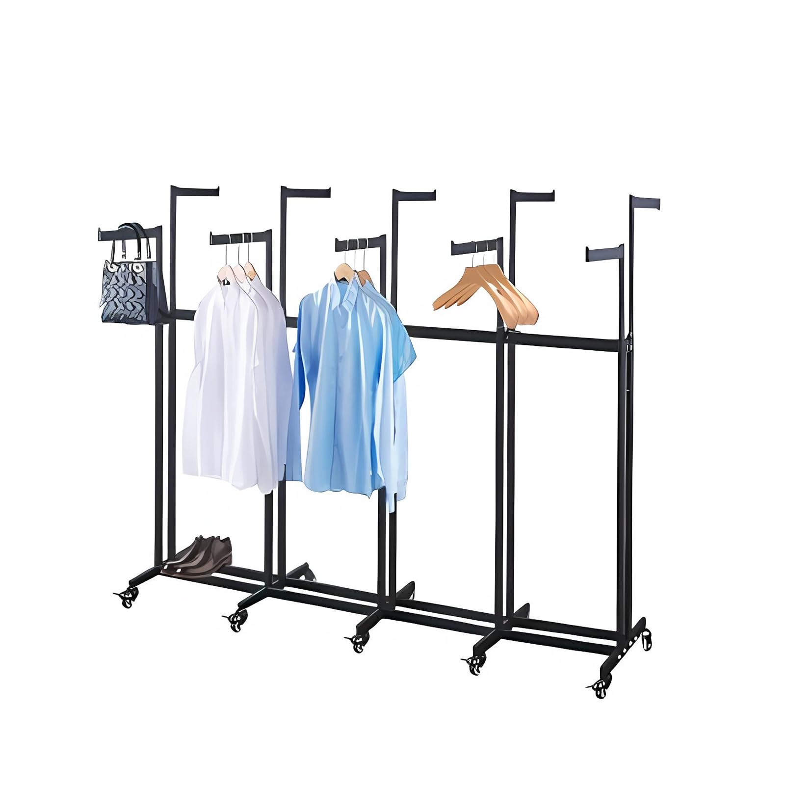 Floor Standing Metal Garment Rack - Heavy Retail Display Racks With Wheels 10 Arms Clothing Rack Square Tubing