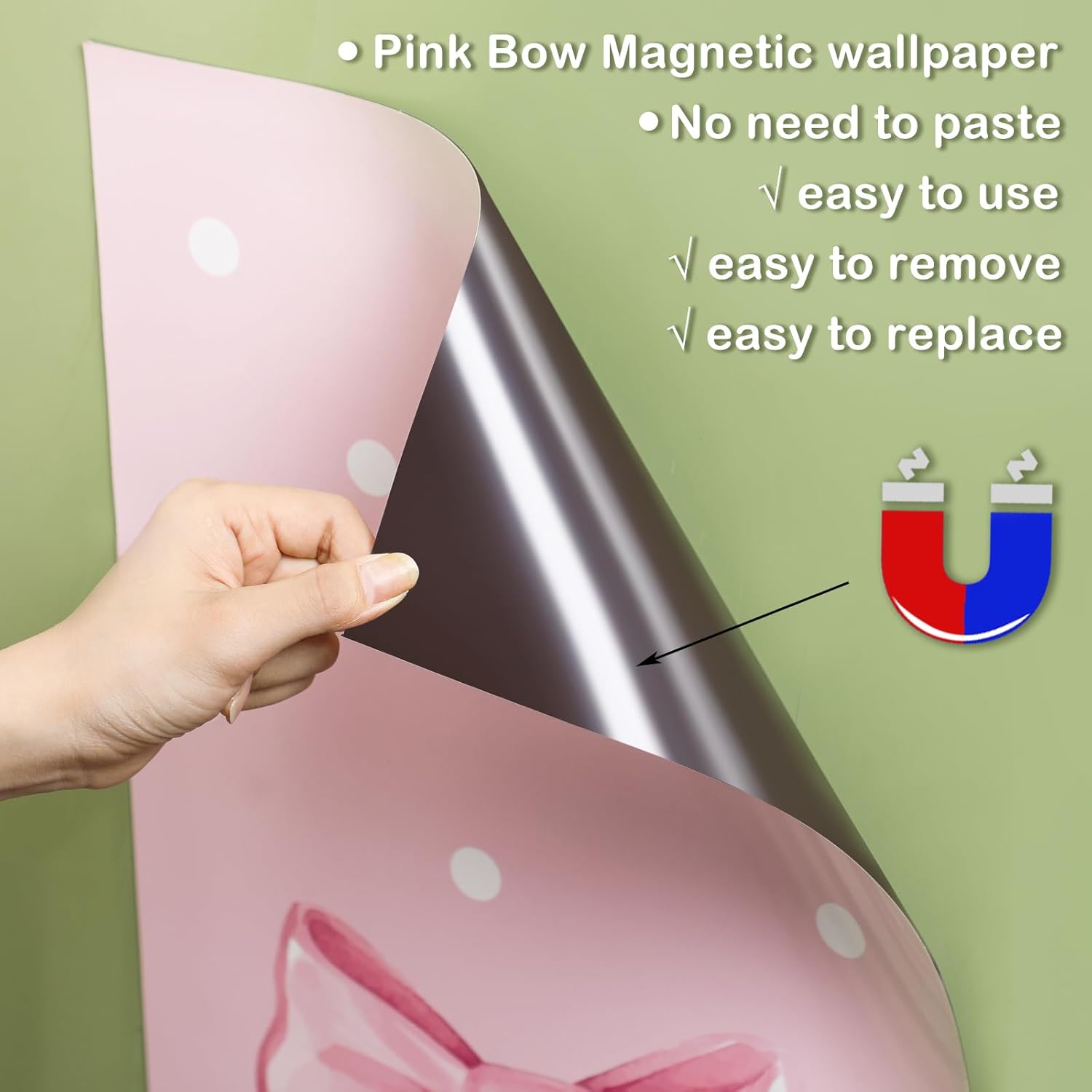Janlaugh 2 Pack 36 x 12 Magnetic Locker Wallpaper Back to School Removable Reusable Magnetic Wall Cover Sheet for School Lockers Fridge Metal Door Girls Decorations Office Supplies(Bow,Pink)