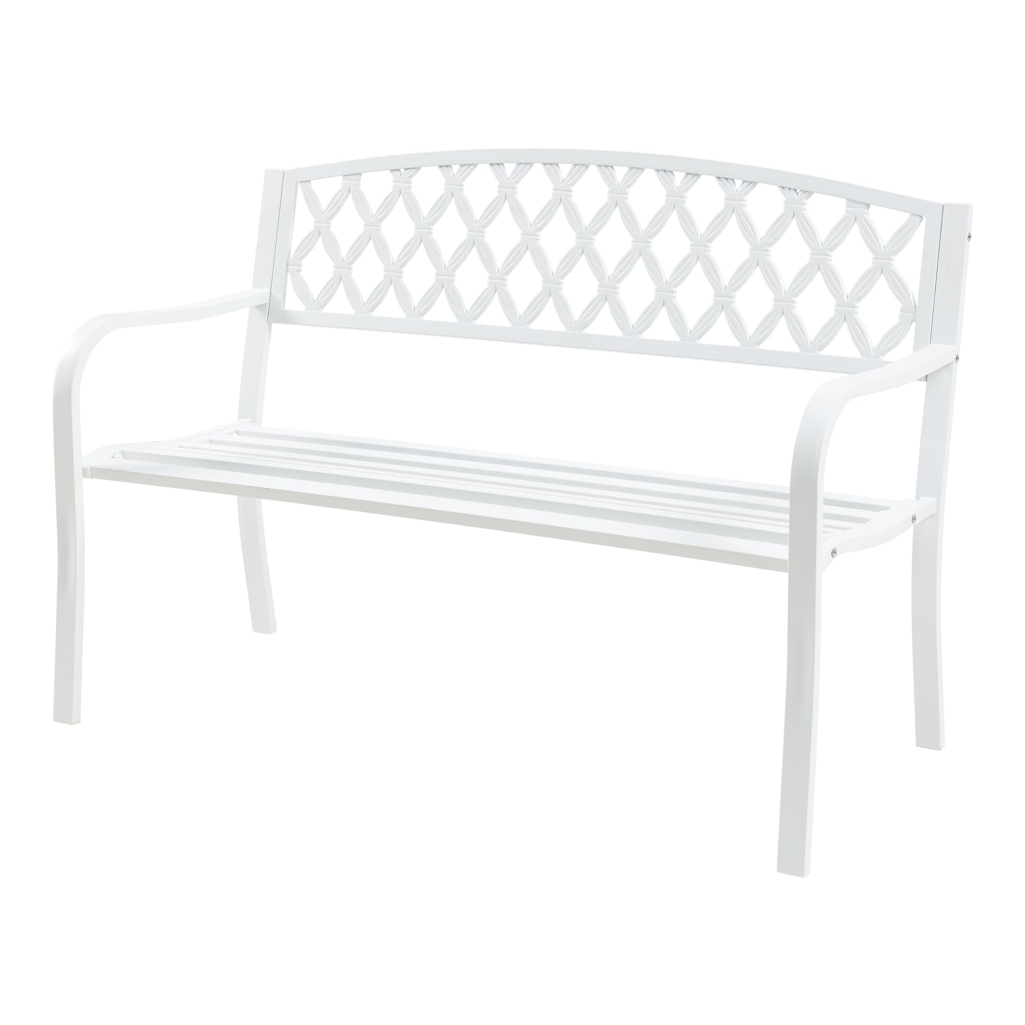 casa.pro Gartenbank Opsasar Weiß für 2-3 Personen Stahl 127 x 54 x 88 cm Gartenmöbel Sitzbank mit Rückenlehne witterungsbeständige Bank für Außenbereich