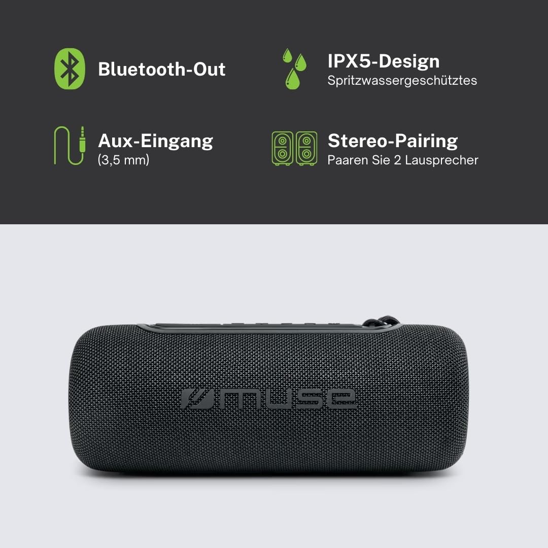 Muse M-70BTB. Altoparlante Bluetooth con luci a colori, supporta sapilcadure d'acqua. Potenza di uscita 20 W