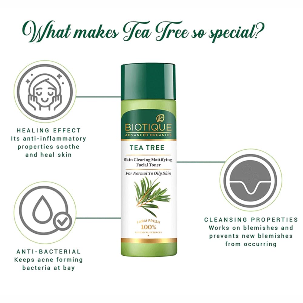 Biotique Tea Tree Skin Clearing Mattifying Facial Toner | Enriched with 100% Botanical Extracts & Tea Tree Oil | Refreshing, Alcohol-Free Formula | Ideal for Normal to Oily & Acne-Prone Skin | 120ml 2