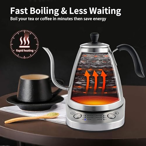 Miniatura 4 de Cusimax Hervidor eléctrico de cuello de cisne 1 L, hervidor de agua variable con 6 temperaturas para café y té, hervidor de acero inoxidable con