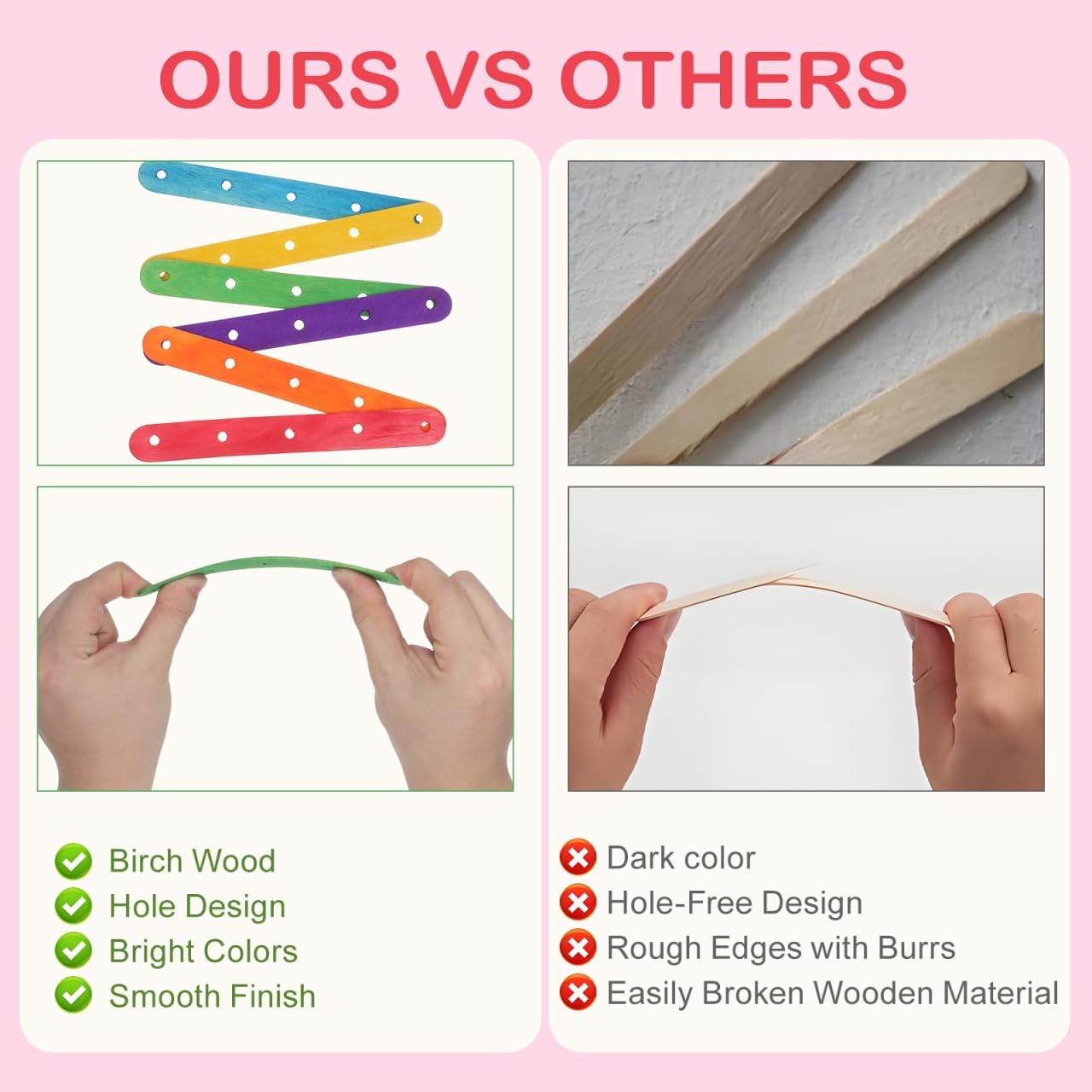 Hemobllo Magiclulu Colored Ice Pop Sticks 100 pcs, Wooden Handles with Pre-Drilled Holes for Easy Insertion & No-Slip Grip, Vibrant Craft Sticks for DIY Desserts, Party Treats & Classroom Pro