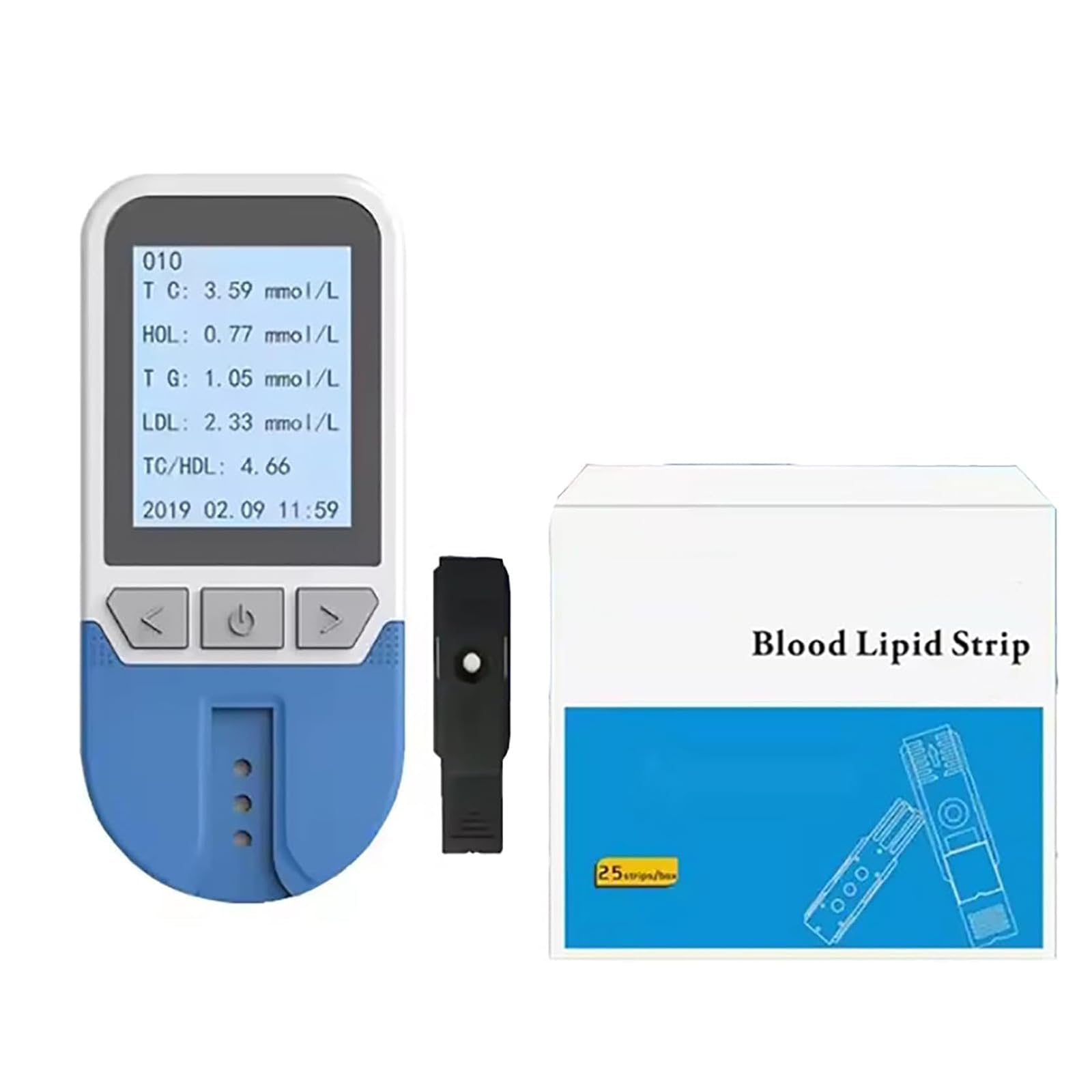 Cholesterin-Testgerät, Multifunktionales Lipid-Messgerät-Set, 5-in-1 Für TC, TG, LDL, HDL, Blutfett-Tester Mit 25 Teststreifen, 200 Speicherplätze Für Messwerte, Schnelle Ergebnisse