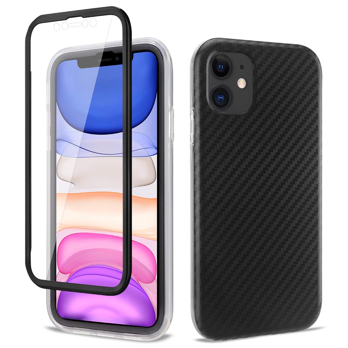 GOLINKFull Body Stylish Carbon Fiber Shockproof Protective Case with Built-in Screen Protector for 6.1 inch iPhone 11(Black Carbon Fiber)