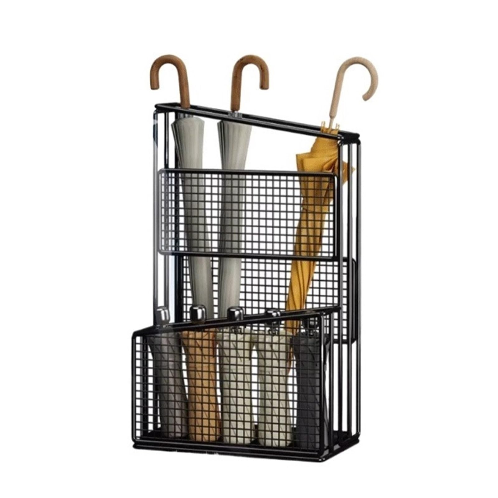 SONGYL-20249 Umbrella Stand Wrought Iron Umbrella Stand With Storage Shelf; Commercial With Drainage Tray And Shelves Entryway(Black)