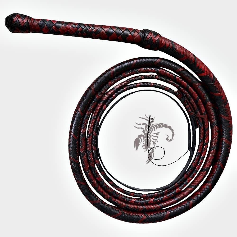 Scorpions Bull Whip Genuine Cow Hide Leather 3-8 Feet 12 Strands Rope Core Equestrian Braided Bullwhip for Cracking Farming