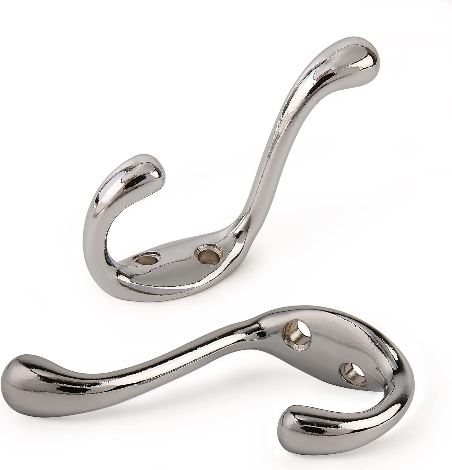 HASWARE 6 PCS Double Prong Robe Hook, Dual Coat Hooks Antique Wall Mounted Hooks Robe Vintage Hangers Heavy Duty with 12 Pieces Screws for Hat Clothes Hanger Towel Keys (Satin Chrome Finish)