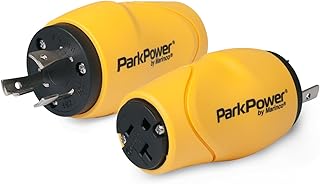 ParkPower by Marinco S30-15RV One Piece Adapter 15/20A 125V Straight Blade Connector & 30A 125V Locking Plug