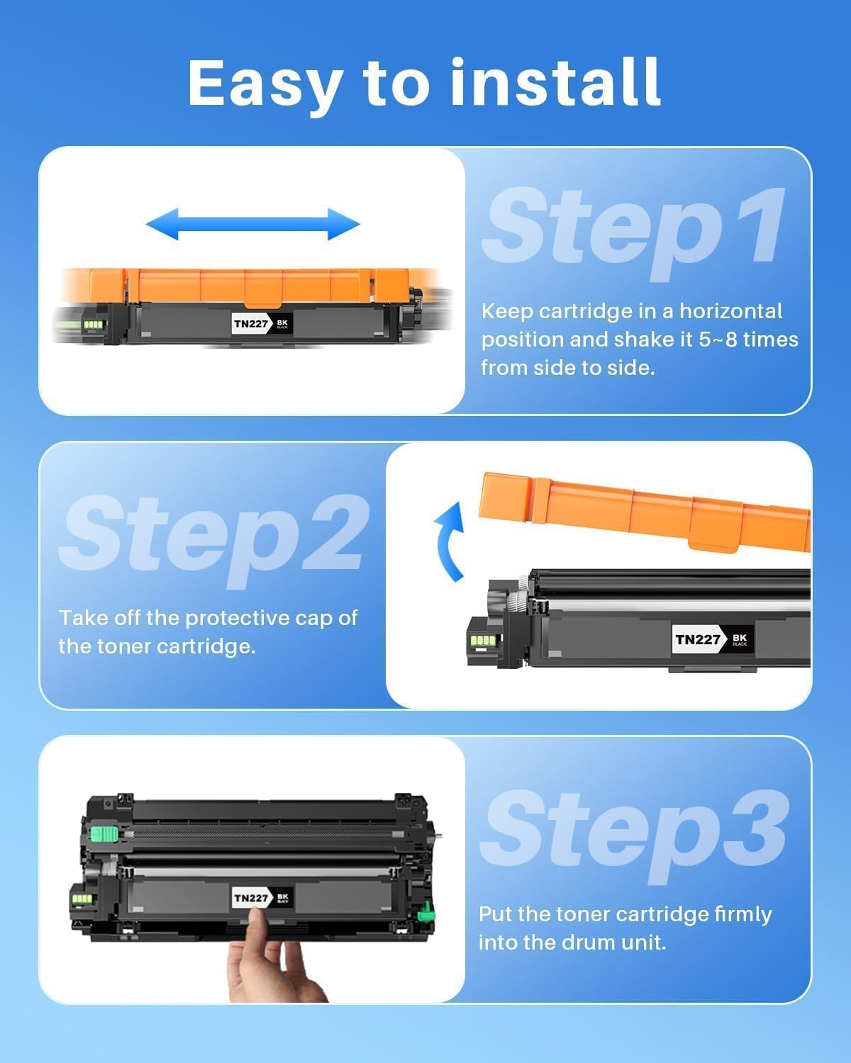 TN227 TN227BK/C/M/Y High Yield Toner Cartridge 4 Pack Compatible for Brother TN 227 TN223 TN-227 TN-223BK/C/M/Y Work for HL-L3270CDW MFC-L3770CDW MFC-L3710CDW HL-L3290CDW HL-L3210CW Printer (4 Pack )