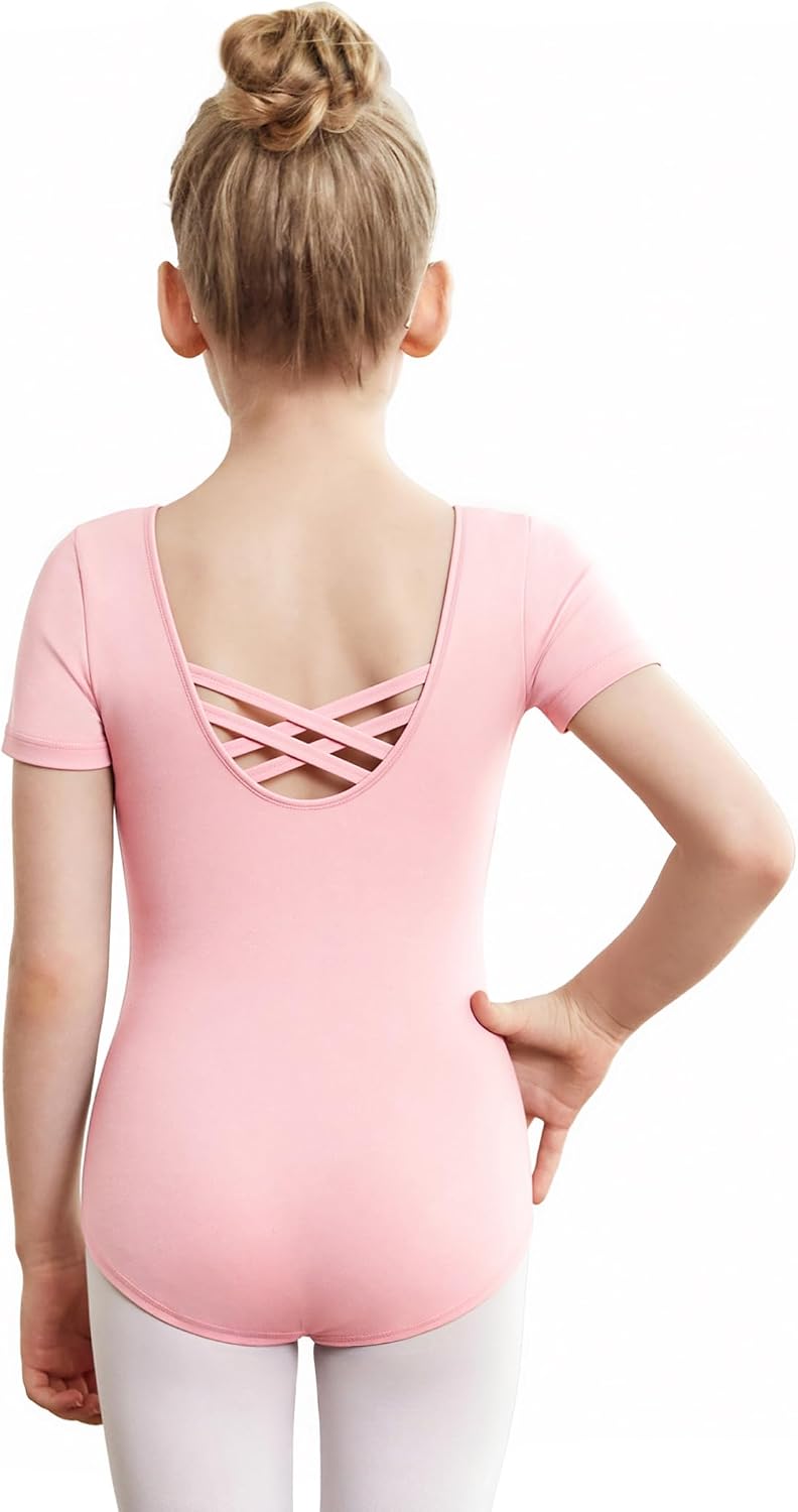 Zaclotre Short Sleeve Leotards for Girls CrissCross Back Ballet Dance Clothes Gymnastics Outfit